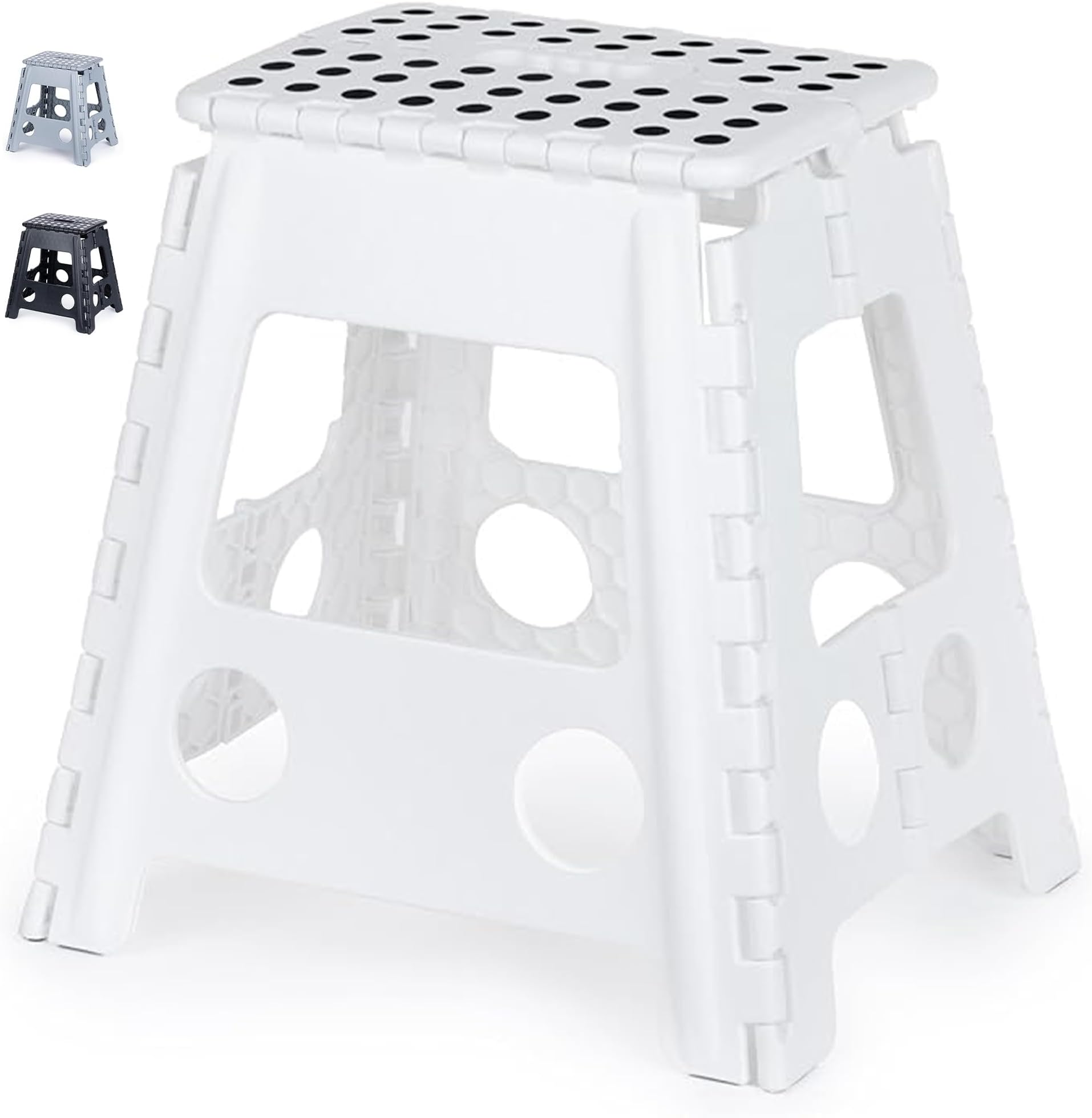 LIVIVO Folding Step Stool – Compact and Lightweight Two Tier Anti Slip Stepping Stool - Folds Flat with Carry Handle for Easy Storage and Transport (White)