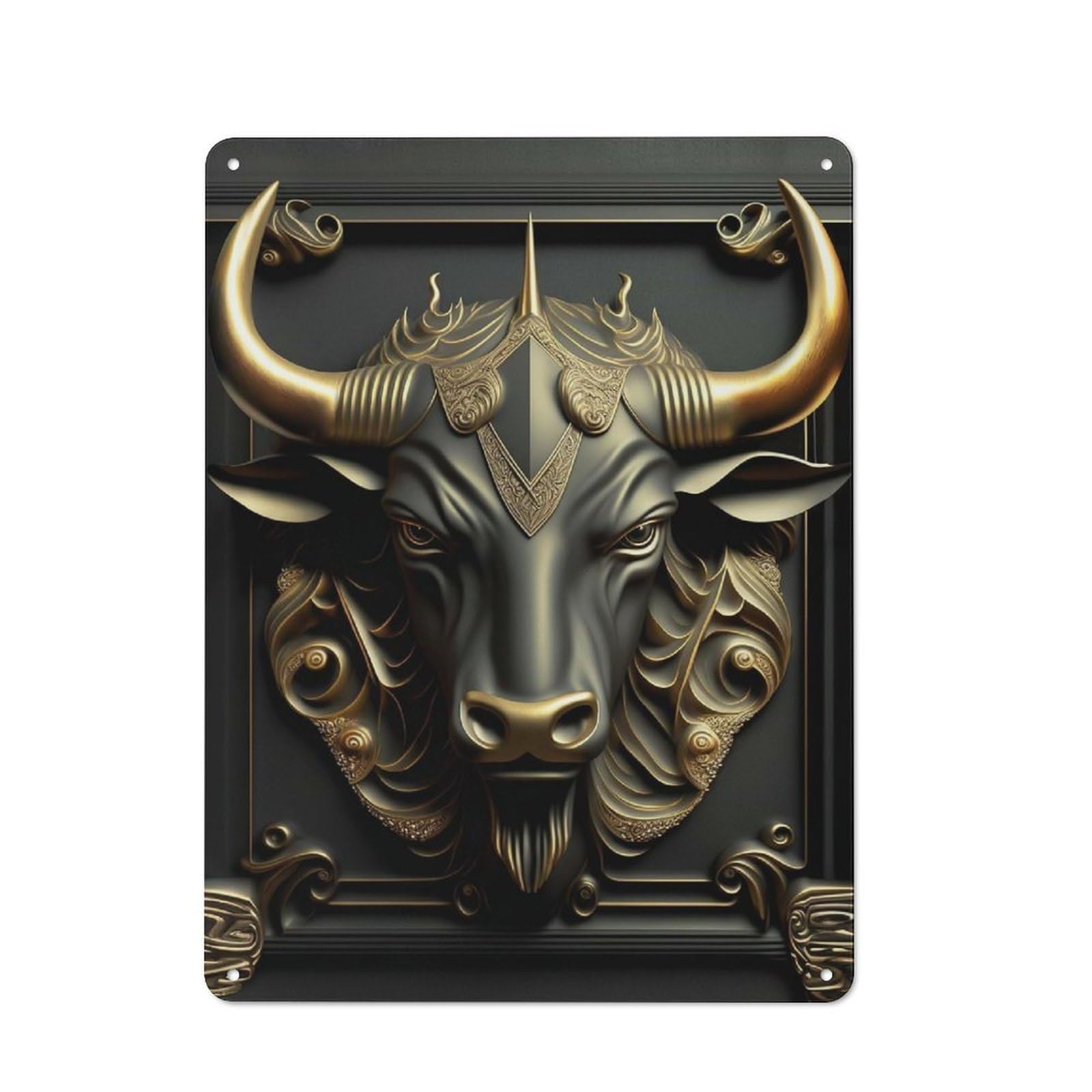 Junmoney Style-8 King Bull Golden Art Deco Garage Metal Sign 40X30cm, Weathered Look Shed Wall Plaque For Garage, Workshop, Shed Or Utility Room