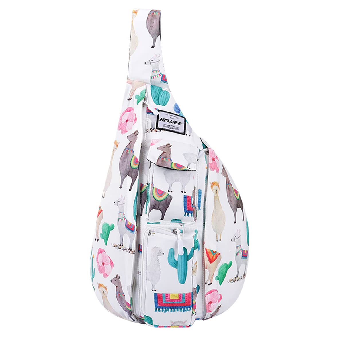 Sac de Poitrine Sport Multifonction - Sling à Bandoulière Crossbody pour Voyage, Travail, Étude, Escalade, Randonnée, Courir - pour Hommes, Femmes, Adolescents - Alpaga et Cactus, L