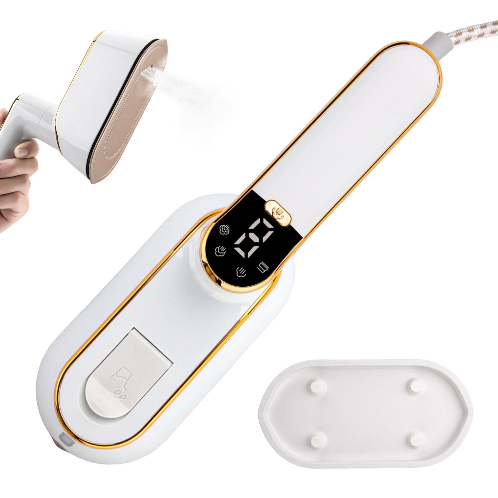 PRECHANA 1200W Portable Steam Iron with LCD Display, 3 Steam Levels, 110ml Water Tank, Foldable Handle, Ceramic Soleplate – Quick Heat-Up, Travel & Home Clothes Steamer – 220V (White)-image-28