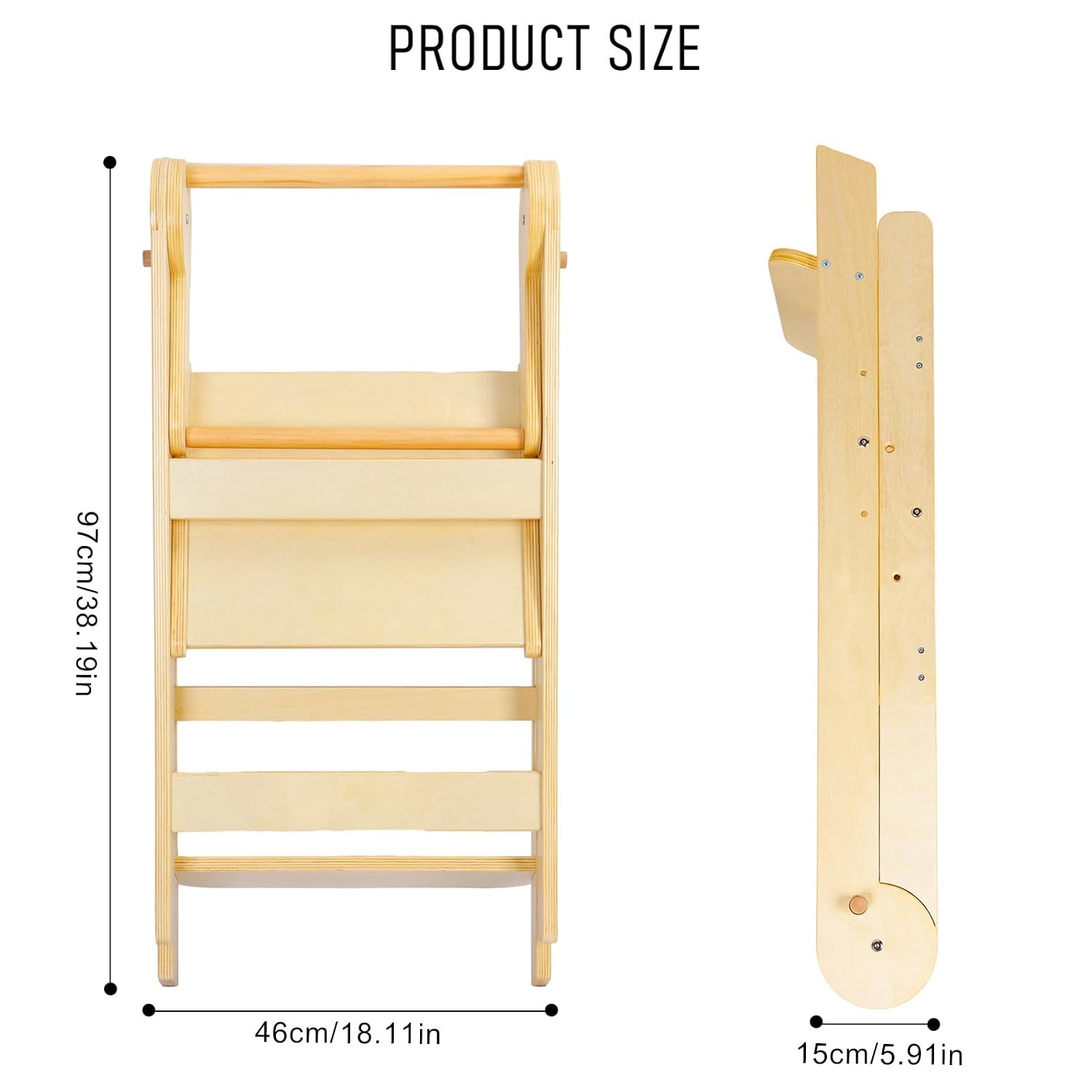 Solid Wood Toddler Kitchen Step Stool, Foldable Toddler Tower with Safty Rail and Anti-Slip Feet, Space Saving, Adjustable Montessori Kitchen Stools Helper for 1.5-6 Years Old,... 5 Solid Wood Toddler Kitchen Step Stool, Foldable Toddler Tower with Safty Rail and Anti-Slip Feet, Space Saving, Adjustable Montessori Kitchen Stools Helper for 1.5-6 Years Old,... - Image 3