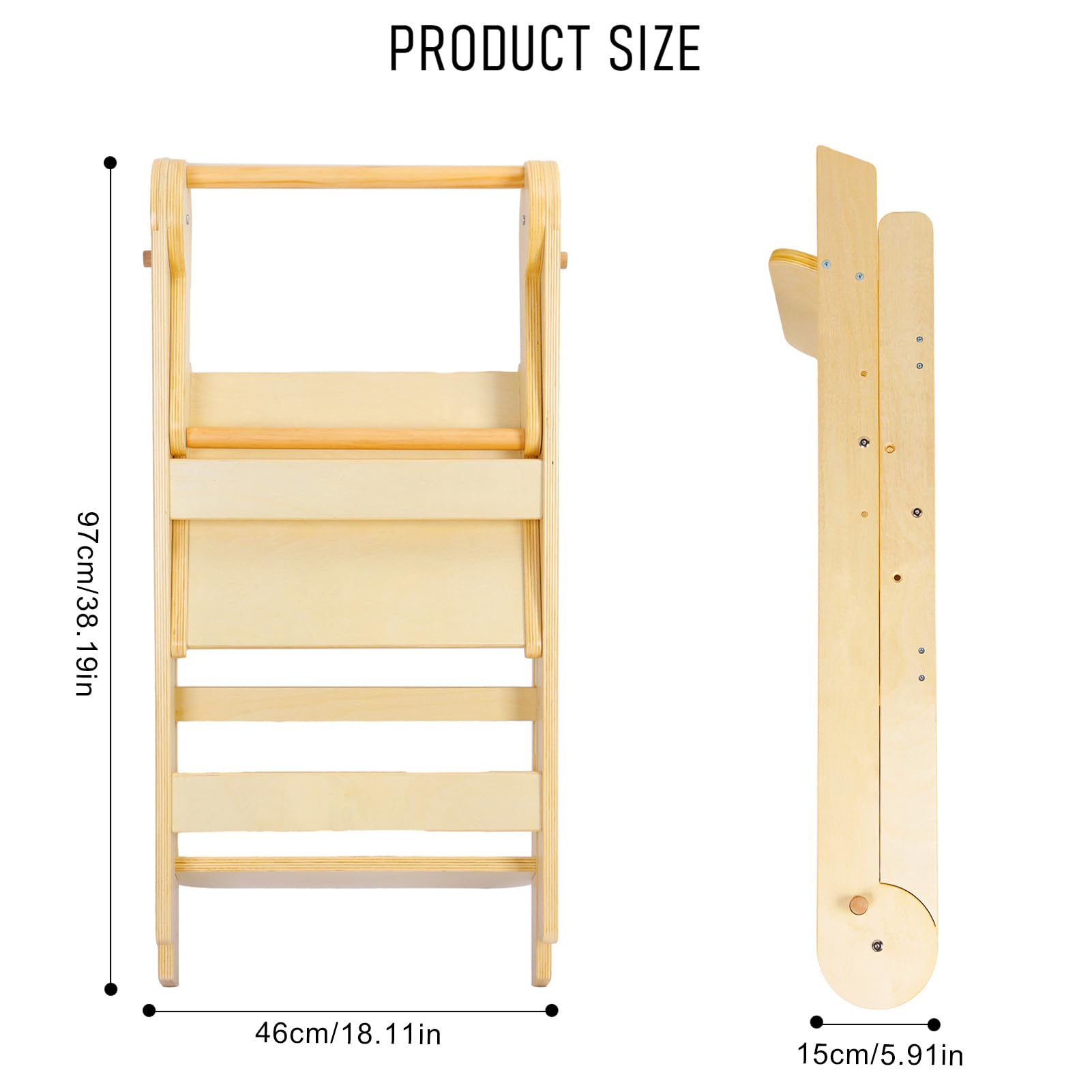 Montessori Lernturm faltbar, Kinder Küchenhelfer Hocker aus Massivholz, Tritthocker höhenverstellbar mit Kippschutz, Learning Tower für Kleinkinder, platzsparend, sicher, stabil (Beige)