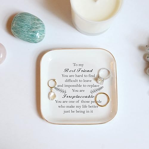 Miniatura 3 de Regalos de cumpleaños para amigas, mujeres, plato de cerámica para anillos con texto en inglés "You are Irreplaceable Friend", regalos únicos para