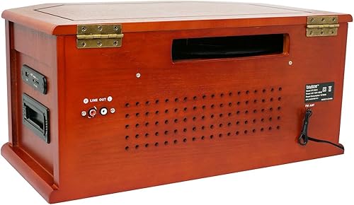 Miniatura 6 de Boytone BT-25CH 8-en-1 Sistema de tocadiscos clásico de madera natural estéreo con conexión Bluetooth, reproductor de discos de vinilo, AMFM, CD,
