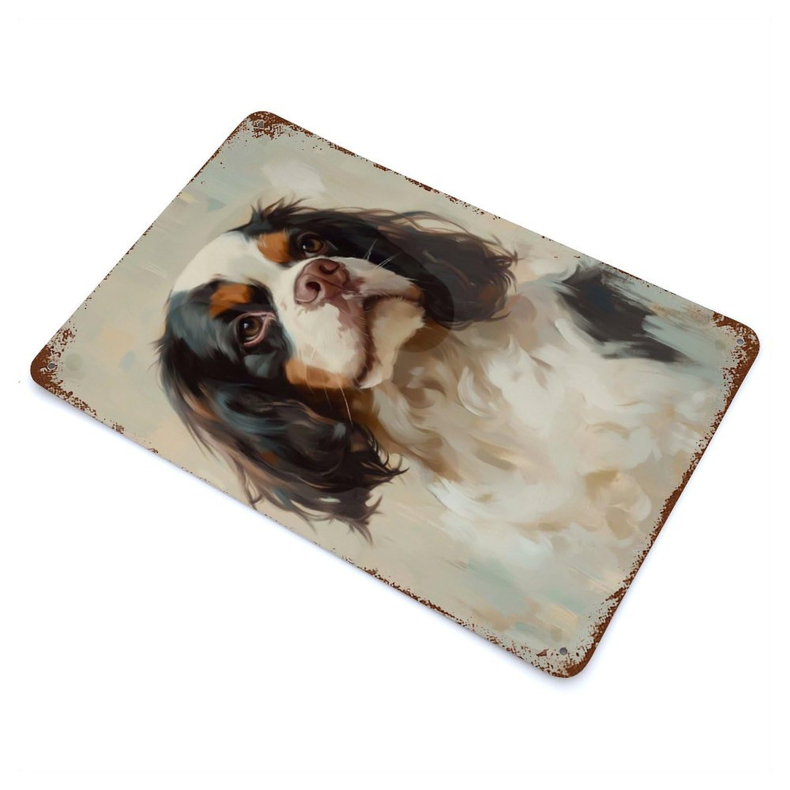 Cavalier King Charles Span Rust Effect Tin Sign 11.8"x7.9", Old School Wall Decor for Farmhouse, Kitchen And Entryway Decor