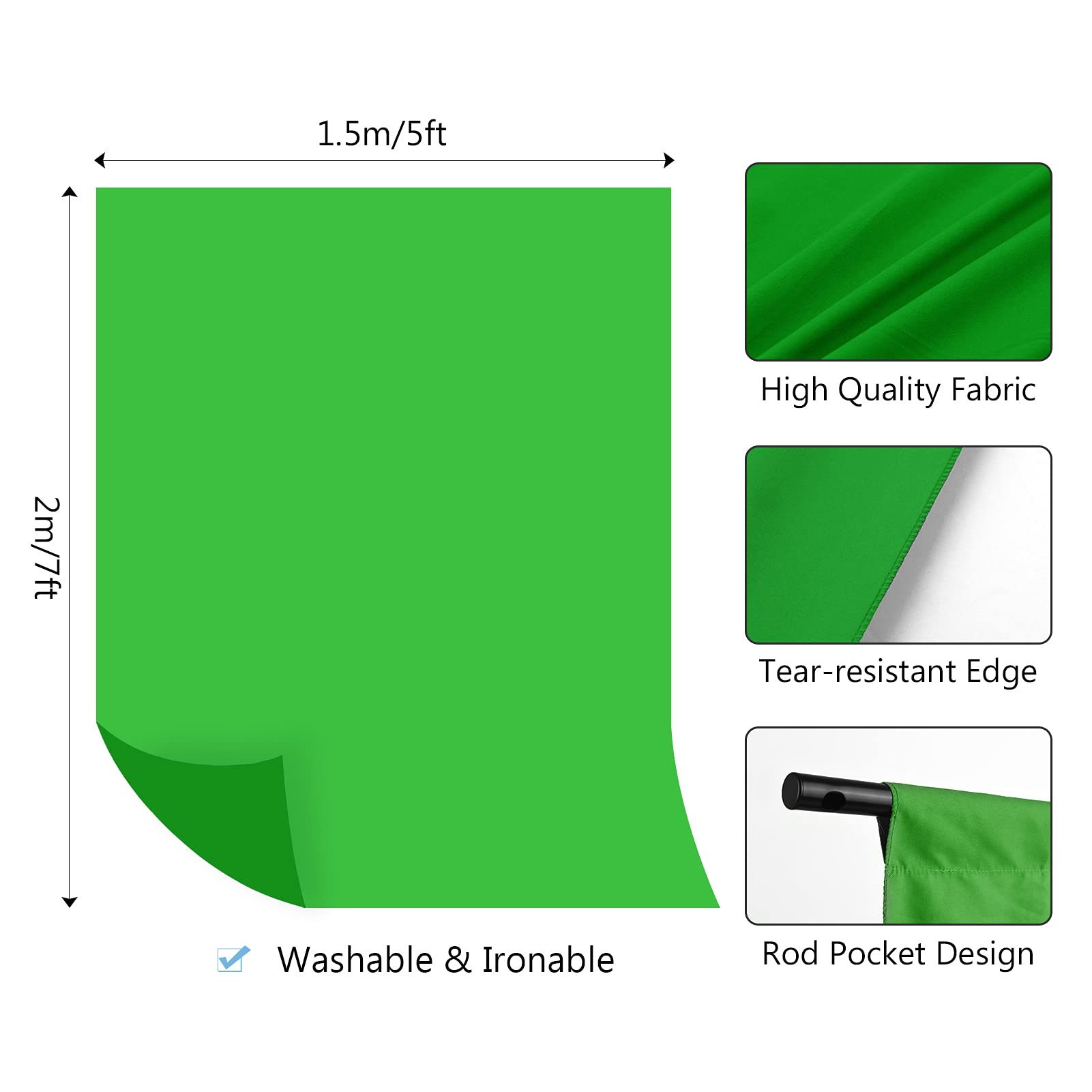 Andoer Andoer - Kit per fotografia di sfondo a tinta unita, 1,2 x 1,2 m, con supporto regolabile a forma di T, 1,2 x 1,2 m, 5 morsetti a molla verde