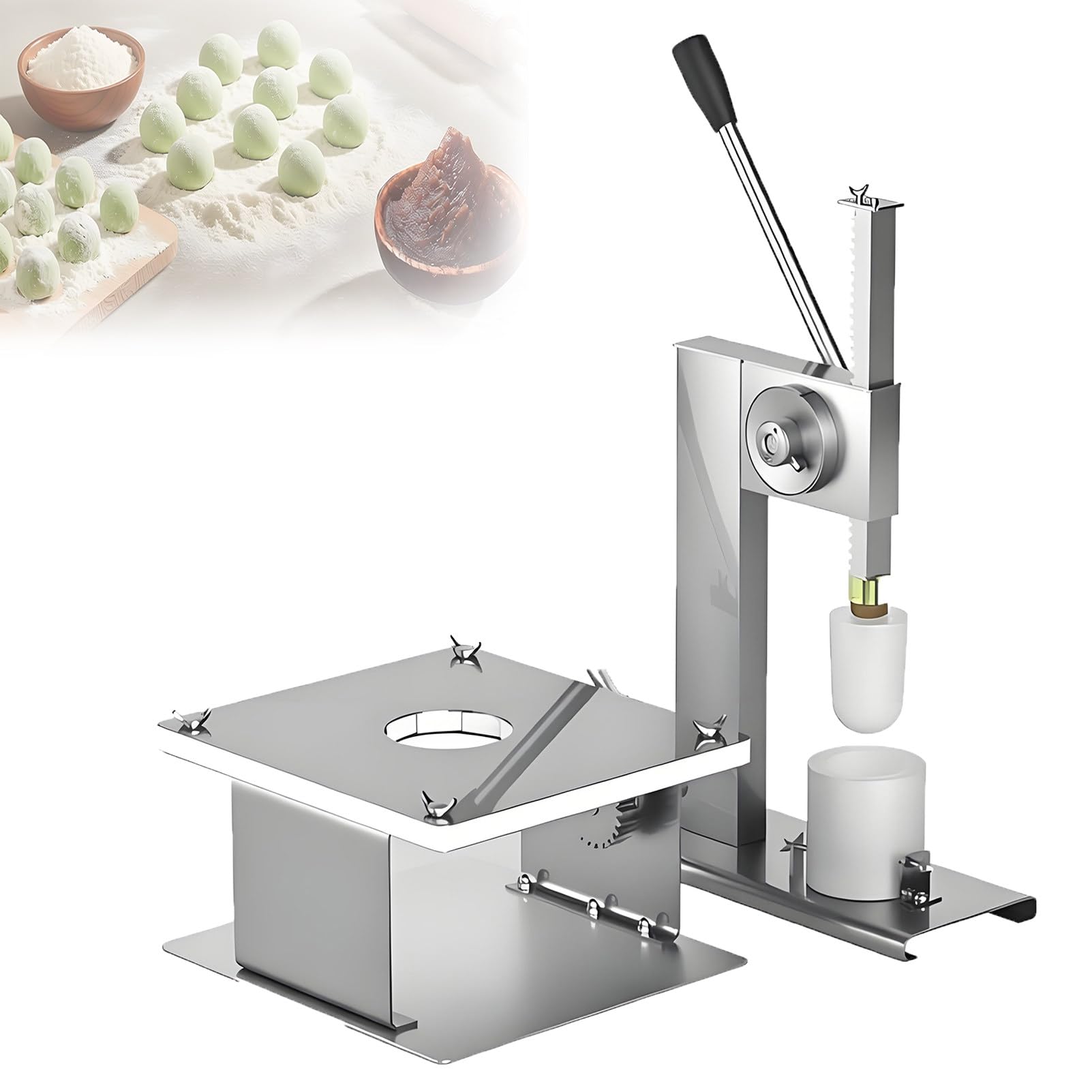 EpyGnom Baozi Maker Dough Press Machine, Manual Chinese Bun Making Machine with 3 PE Molds, Compact Stainless Steel Design for Home or Commercial Use, Perfect for Dumplings and Buns