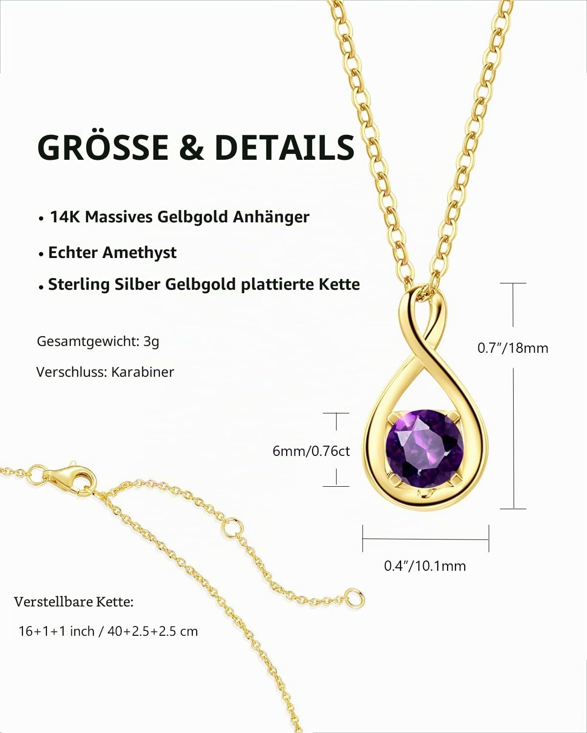 FANCIME 14 Karat 585 Gold Infinity Anhänger mit Geburtsstein Halskette und 925 Sterling Silber Kette Muttertags Valentinstag Jahrestag Geburtstag Schmuck Geschenk Für Damen Frauen Mutter Mama