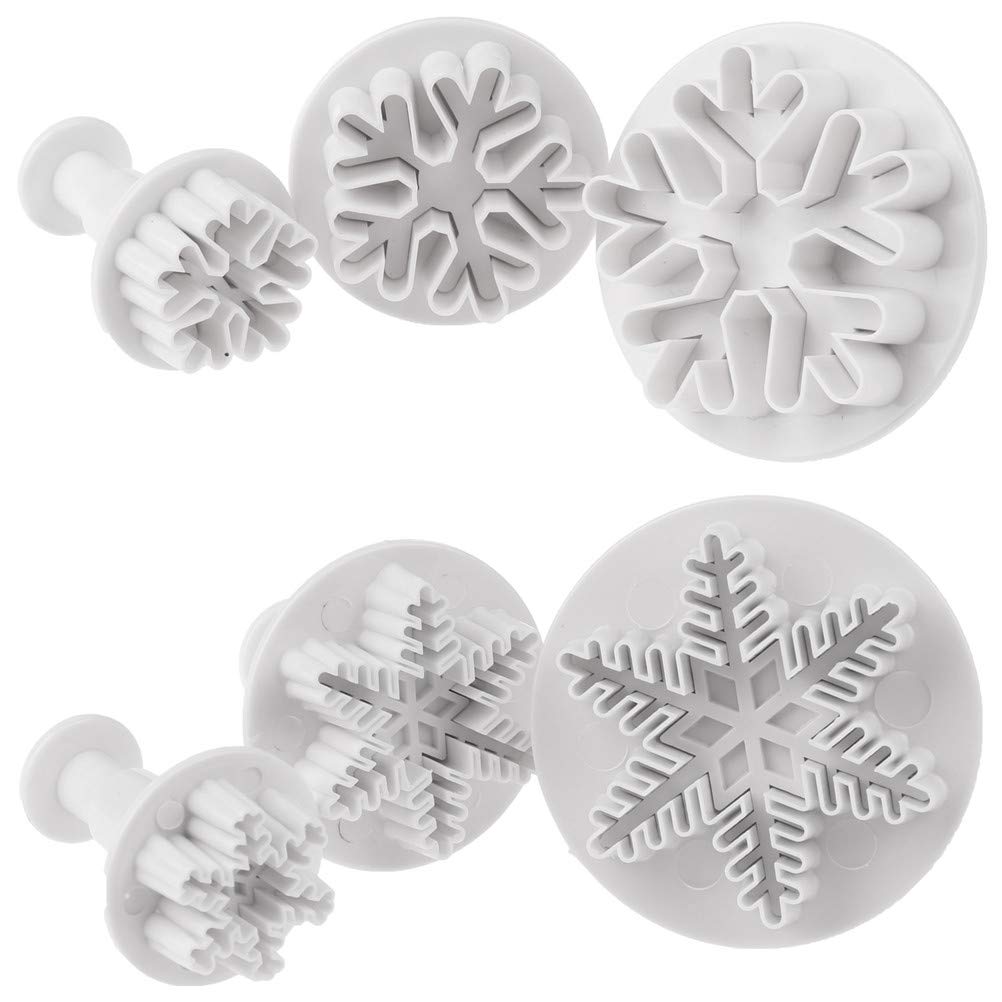 Eshylala 6 Packs Snowflake Cookie Cutters, Plunger Decorating Fondant Cookie Cake Plunger Cutters Molds Embossing Tool for Christmas and Winter Holiday