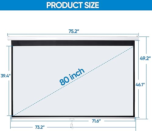 Miniatura 2 de Smartxchoices Pantalla de proyector manual HD de 80 pulgadas 169 con bloqueo automático, antiarrugas, cine en casa, oficina, montaje en pared,