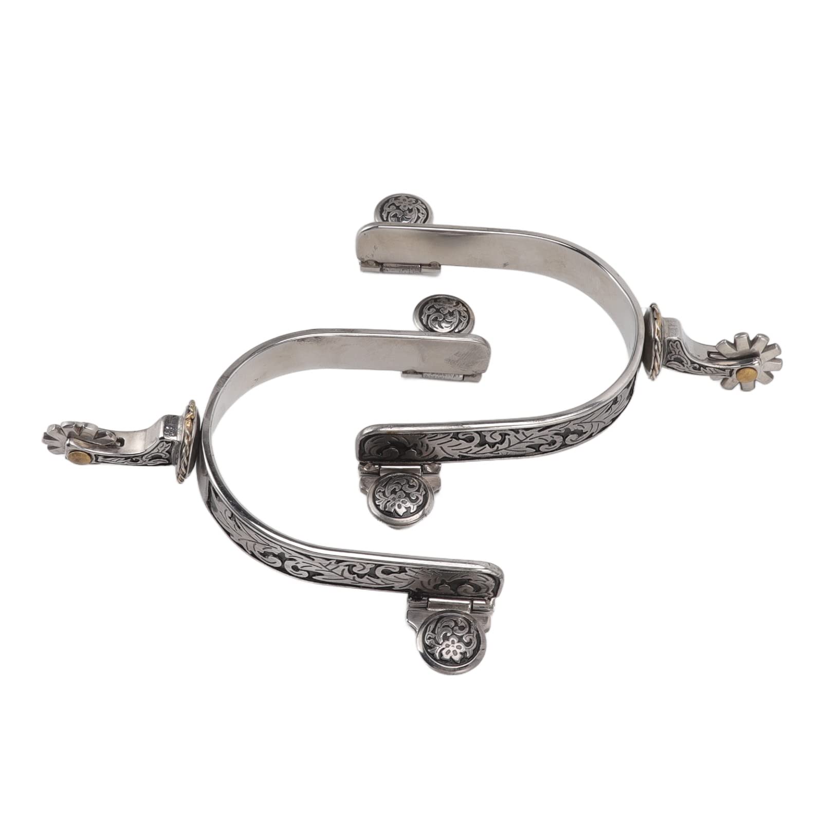 JAOCDOEN One Pair Boot Spurs Stainless Steel Vintage Leaf Patterned Cowboy Spurs for Outdoor