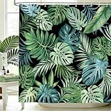 hometrixx Sommer Duschvorhang 180 x 200 cm Grün Blätter Tropische Dschungel Monstera Palme Badevorhänge Polyester Badezimmervorhang für Dusche Bad Wasserdicht Maschinenwaschbar mit 12 Ringe