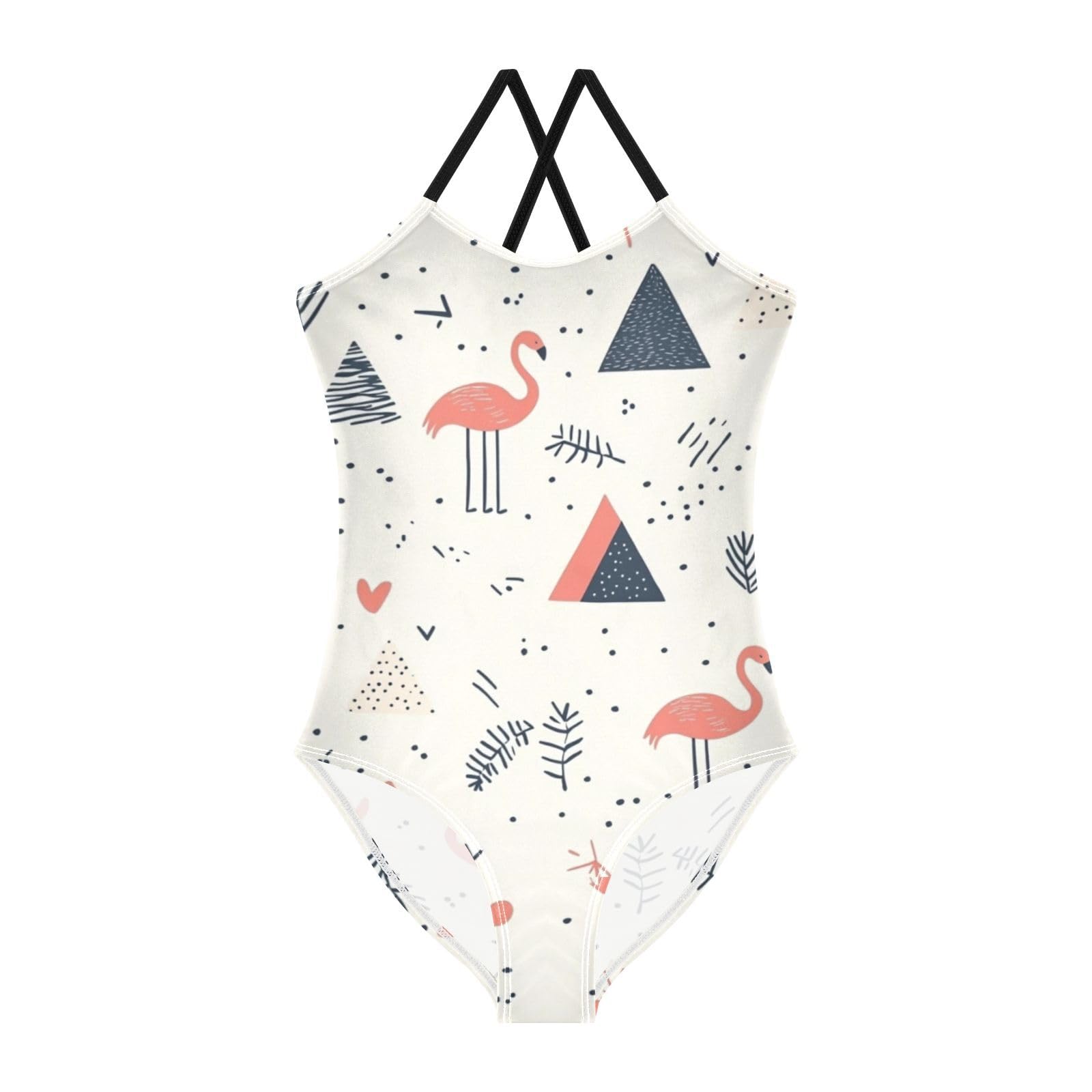 Geometric Flamingo Abstract Girls Swimsuit One Piece Bathing Suit for Baby Girls' Swimwear 7-8T
