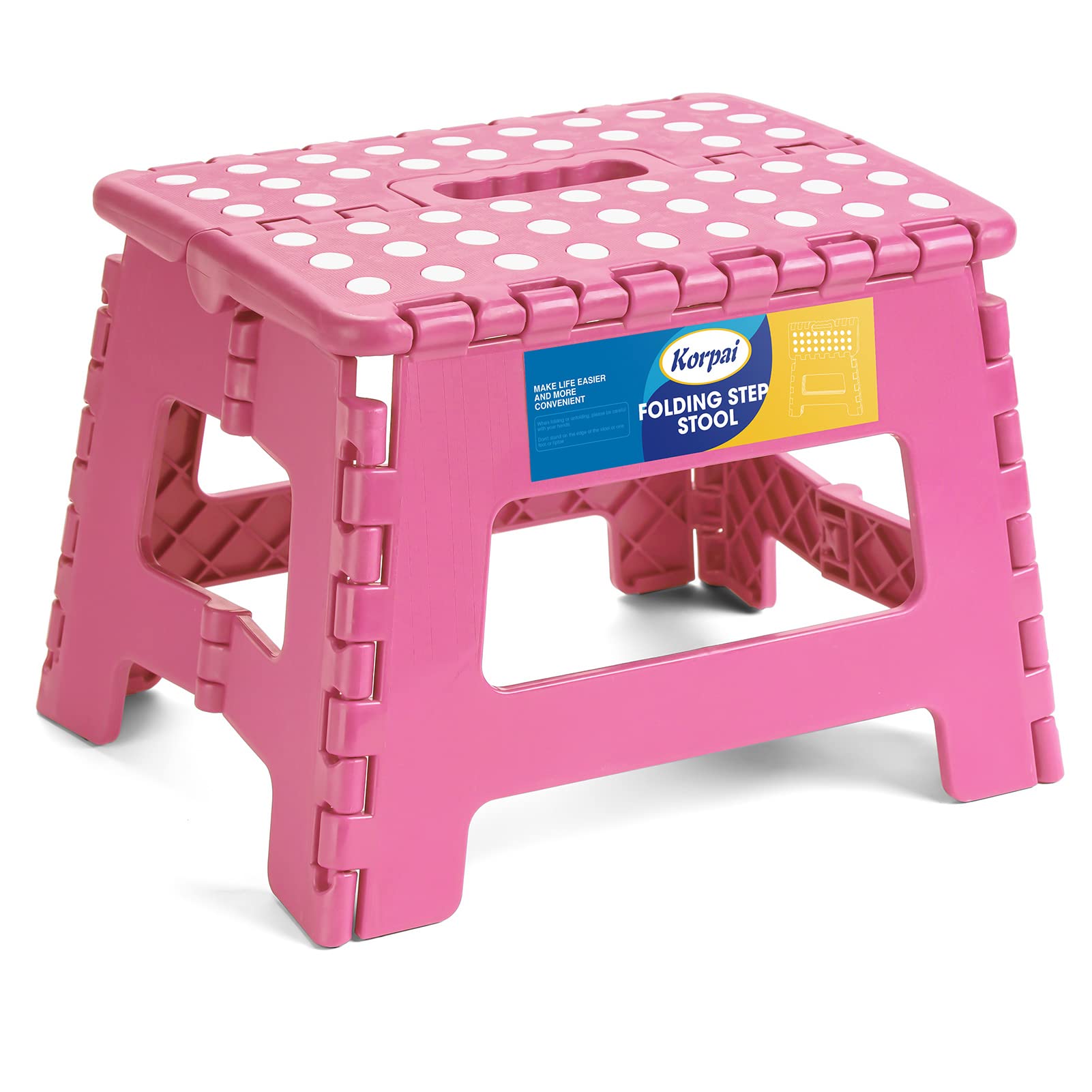 Korpai 9" Folding Step Stool for Adults and Kids Holds Up to 300 lbs,Non-Slip Folding Stools with Portable Handle, Compact Plastic Foldable Step Stool