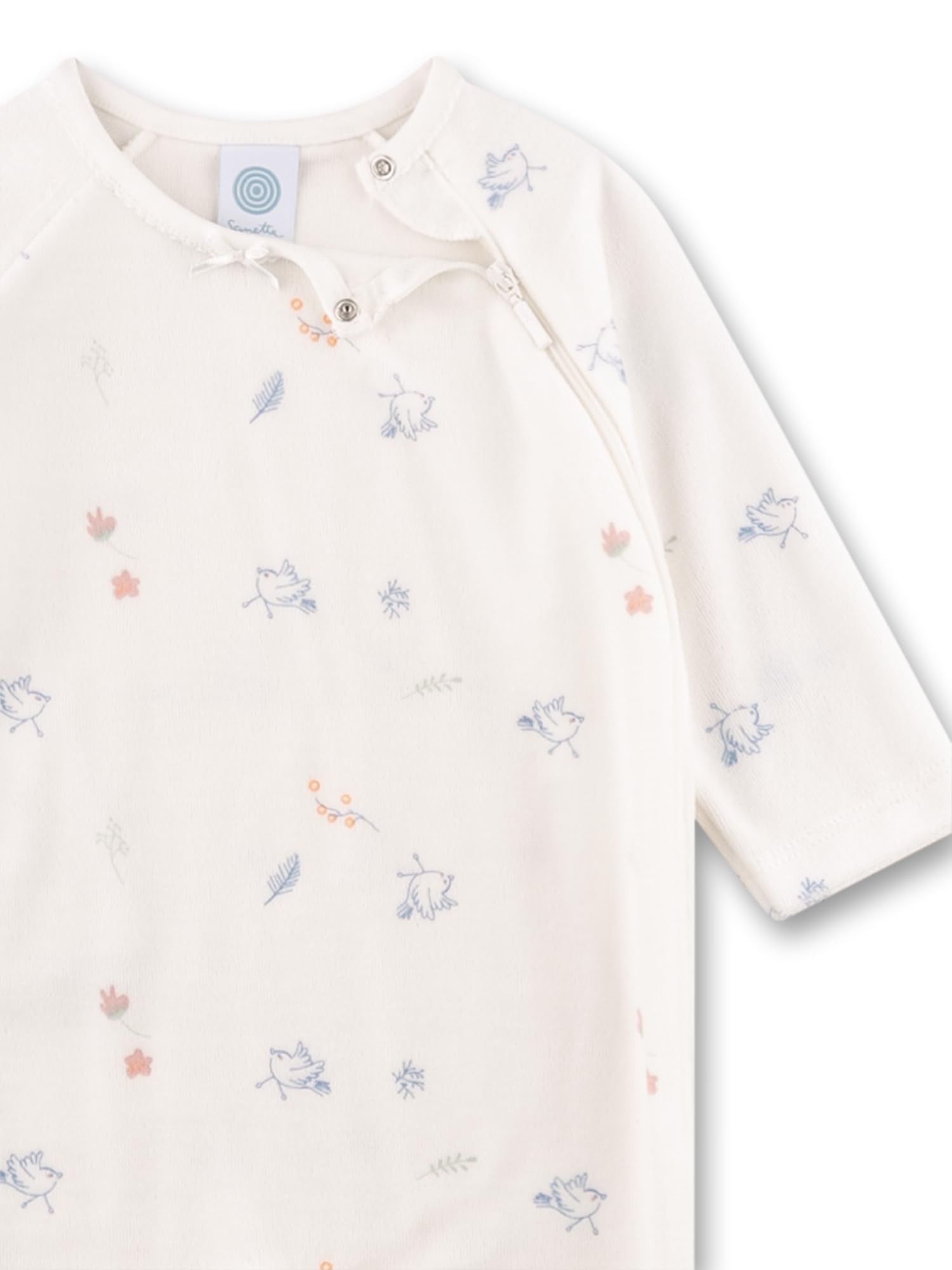 Sanetta Baby-Strampler Off-White Birds aus Nicki | Praktischer und bequemer Strampler aus Nicki für Mädchen.