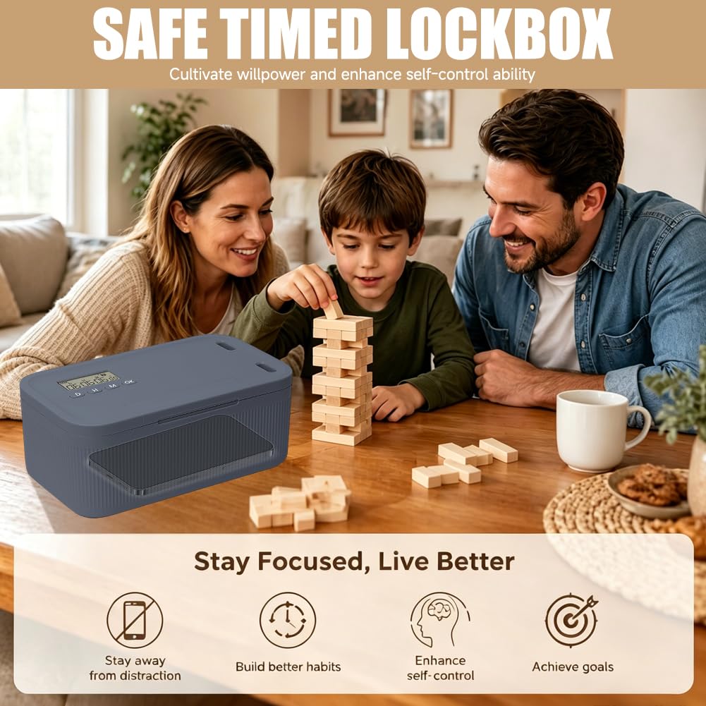 Zeitschloss Box mit 2 Arbeitsmodus, Handy Safe Timed Lock Boxs, Handy Gefängnis, Tragbar Zeitschloss Box Phone Suchtmanagement, 23.9x13.1x 9.6 cm (Grau)