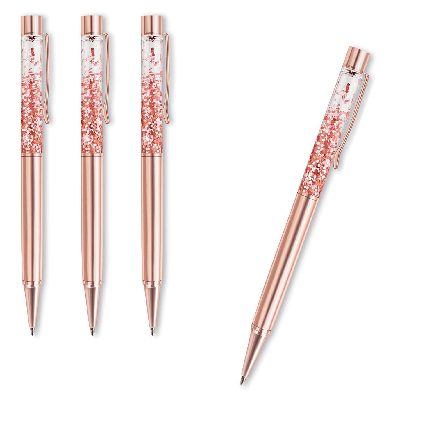 HBSTUDIO Rose Gold Ballpoint Pens Metal Pen Bling Dynamic Liquid Sand Pen Pretty Pens,Office Supplies Gift Pens(4PCS)