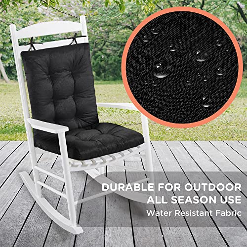 Outdoor Rocking Chair Cushion, Water Resistant for Patio, Porch | Indoor Wooden Rocker Chairs Cushions | JUMBO Size, Memory Foam Added with No Slip Design, Black