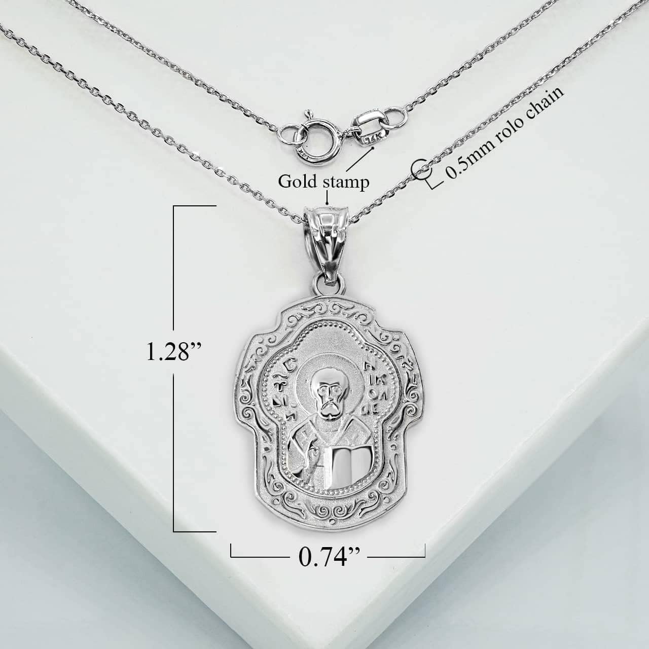 Silver St Nicholas Nikolay Chudotvorets Greek Orthodox Christian Cross Pendant Necklace with Rolo Chain and Pendant only