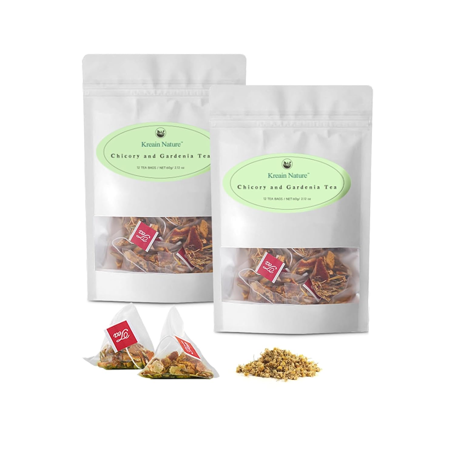 Chicory and Gardenia Tea, Kreain Nature Chicory Tea Bags Support Healthy Blood Sugar, Digestion, Weight & Sleep, Natural Sugar-Free Blend, Vegan & Caffeine-Free, 12 Bags (3 Pack)