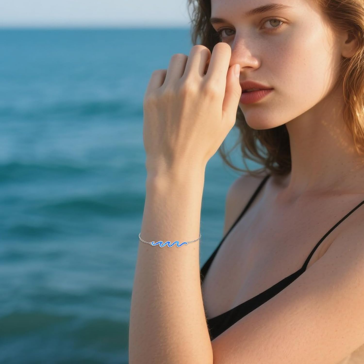 YAFEINI Wave Bracelet 925 Sterling Silver Wave Bracelet Ocean Jewelry Gifts For Women