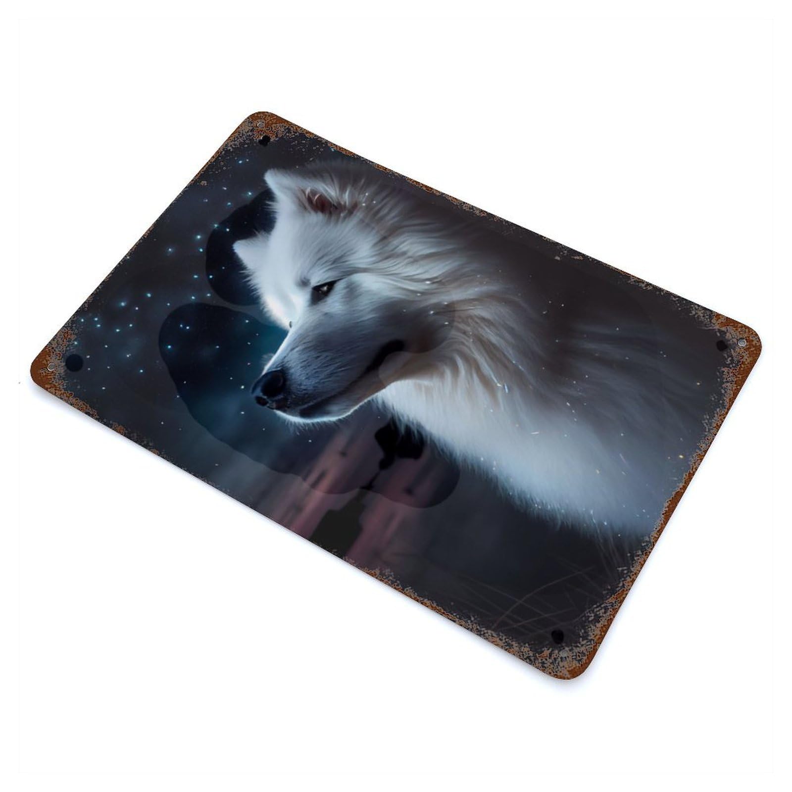 Samoyed Dog Aged Metal Wall Plaque 11.8"x7.9", Industrial Home Decor for Pub, Kitchen And Man Cave Decor