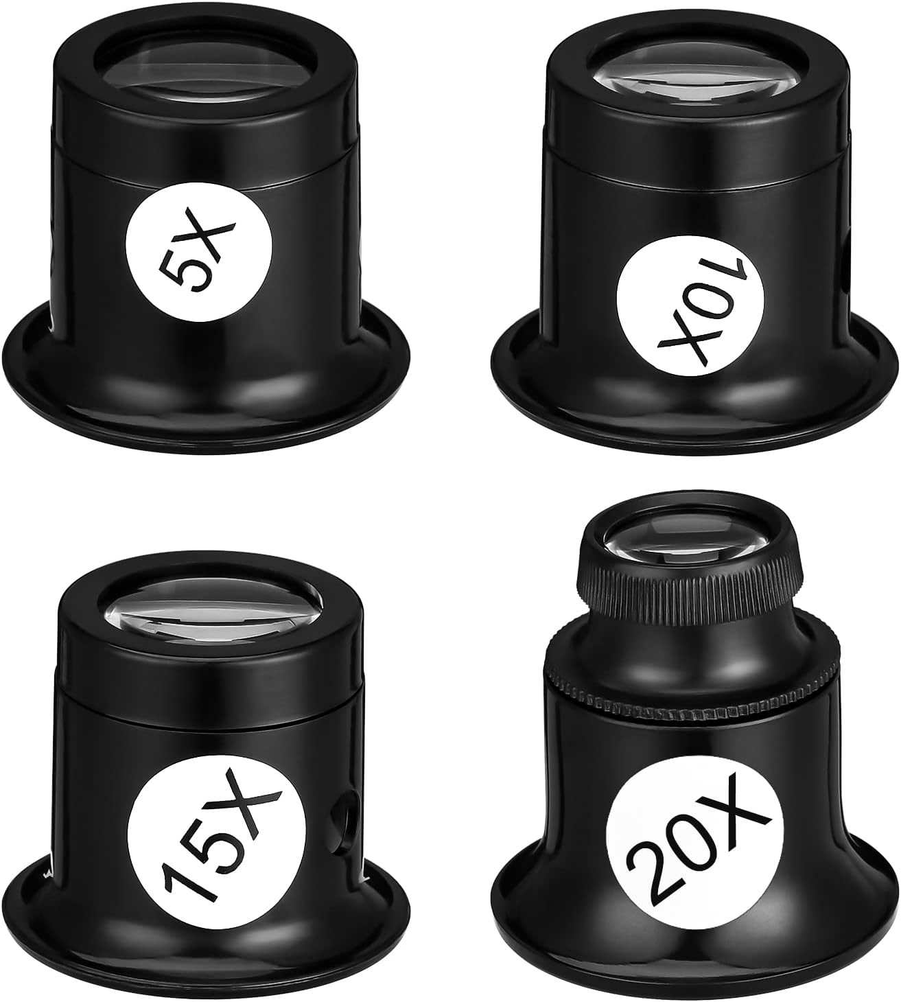 Draftor 4 Pieces Loupe Eyeglass Magnifiers Set,5X,10X,15X,20X Watch