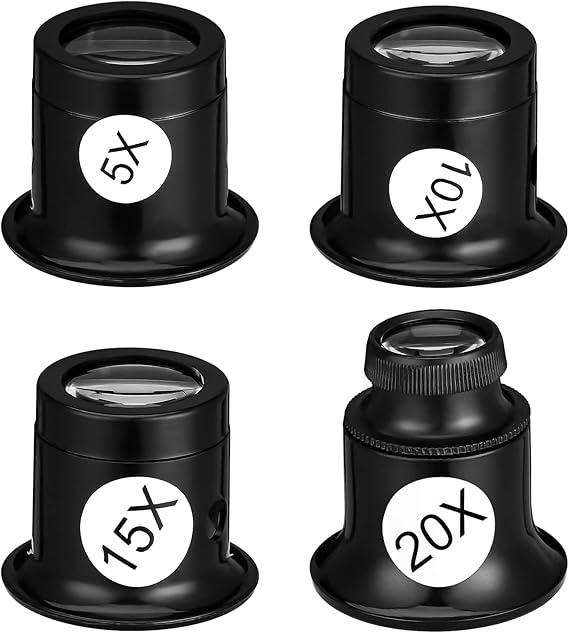 Draftor 4 Pieces Loupe Eyeglass Magnifiers Set,5X,10X,15X,20X Watch
