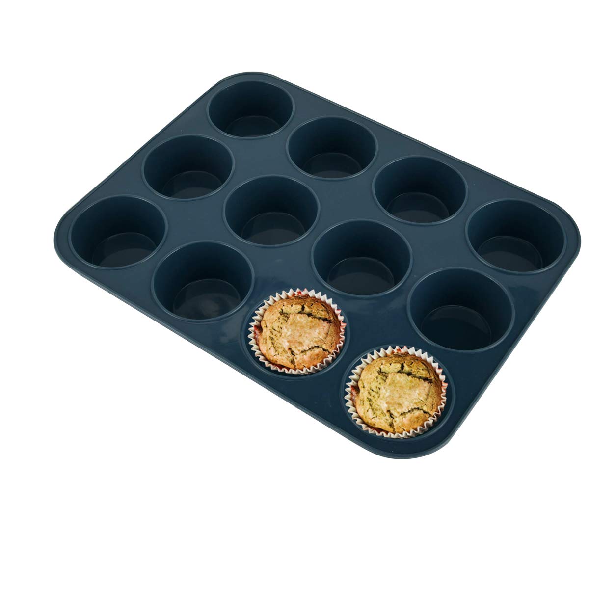 Vnray Silicone Muffin Baking Pan & Large Cupcake Tray 12 Cup - Nonstick Cake Molds/Tin, Silicon Bakeware, BPA Free, Dishwasher & Microwave Safe (12 Cup Size, Grey)