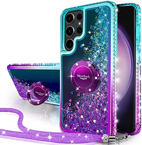 Miss Arts for Samsung S23 Ultra Case, [Silverback] Moving Liquid Holographic Glitter Sparkly Case With stand, Girls Women Bling Diamond Ring Slim Protective Cover for Galaxy S23 Ultra 5G -Purple