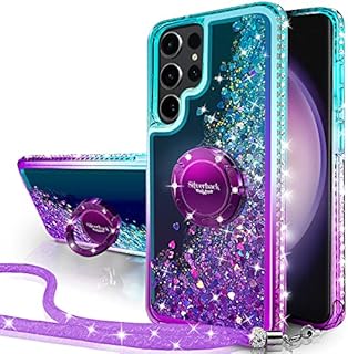 Miss Arts for Samsung S23 Ultra Case, [Silverback] Moving Liquid Holographic Glitter Sparkly Case With stand, Girls Women Bling Diamond Ring Slim Protective Cover for Galaxy S23 Ultra 5G -Purple