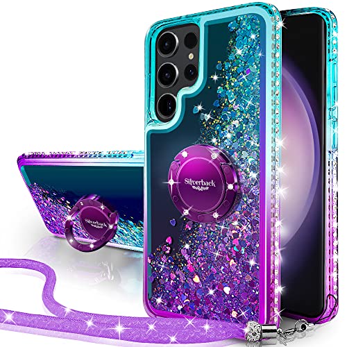 Miss Arts Etui do Samsung S24 Ultra, [Srebrne Tło] Błyszczący Holograficzny Brokat Poruszające Się Płynne Etui Ze Stojakiem, Cienka Obudowa Ochronna Dla Dziewczyn Kobiet Dzieci Pierścień z