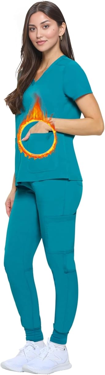 Womens Essential Scrub Set Cool Stretch Jogger Scrub Top and Pant Nursing Uniform Clearance Workwear