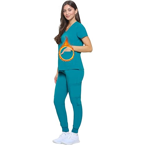 Women's Essential Scrub Set Cool Stretch Jogger Scrub Top and Pant Nursing Uniform Clearance Workwear