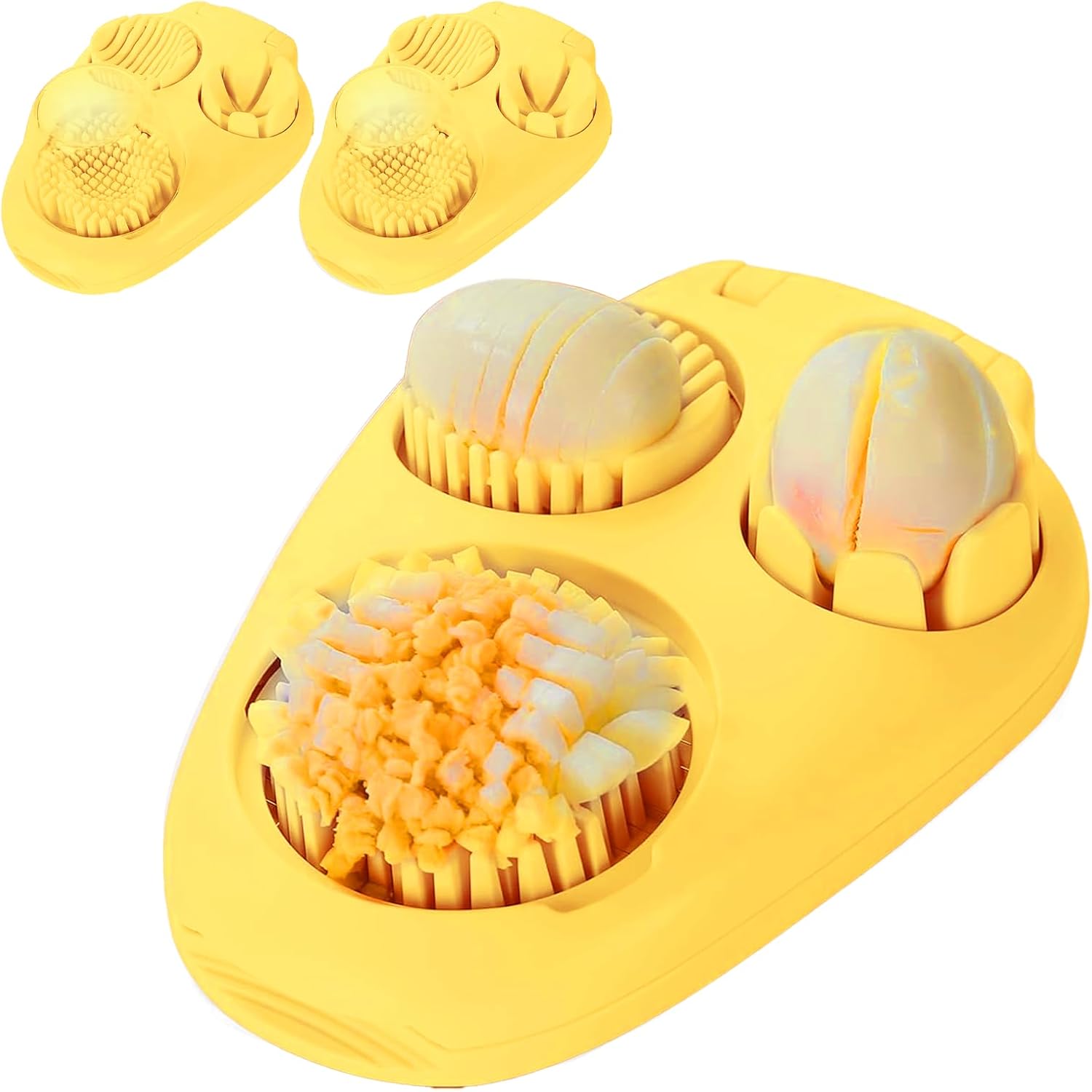 3 Pack Yellow Heavy Duty Egg Slicer with 3 Cutting Modes, Stainless Steel Egg Cutter for Hard Boiled Eggs, Strawberry, Grape, Mushroom, Kitchen Dicer Tool, Send Goods From Local Warehouse