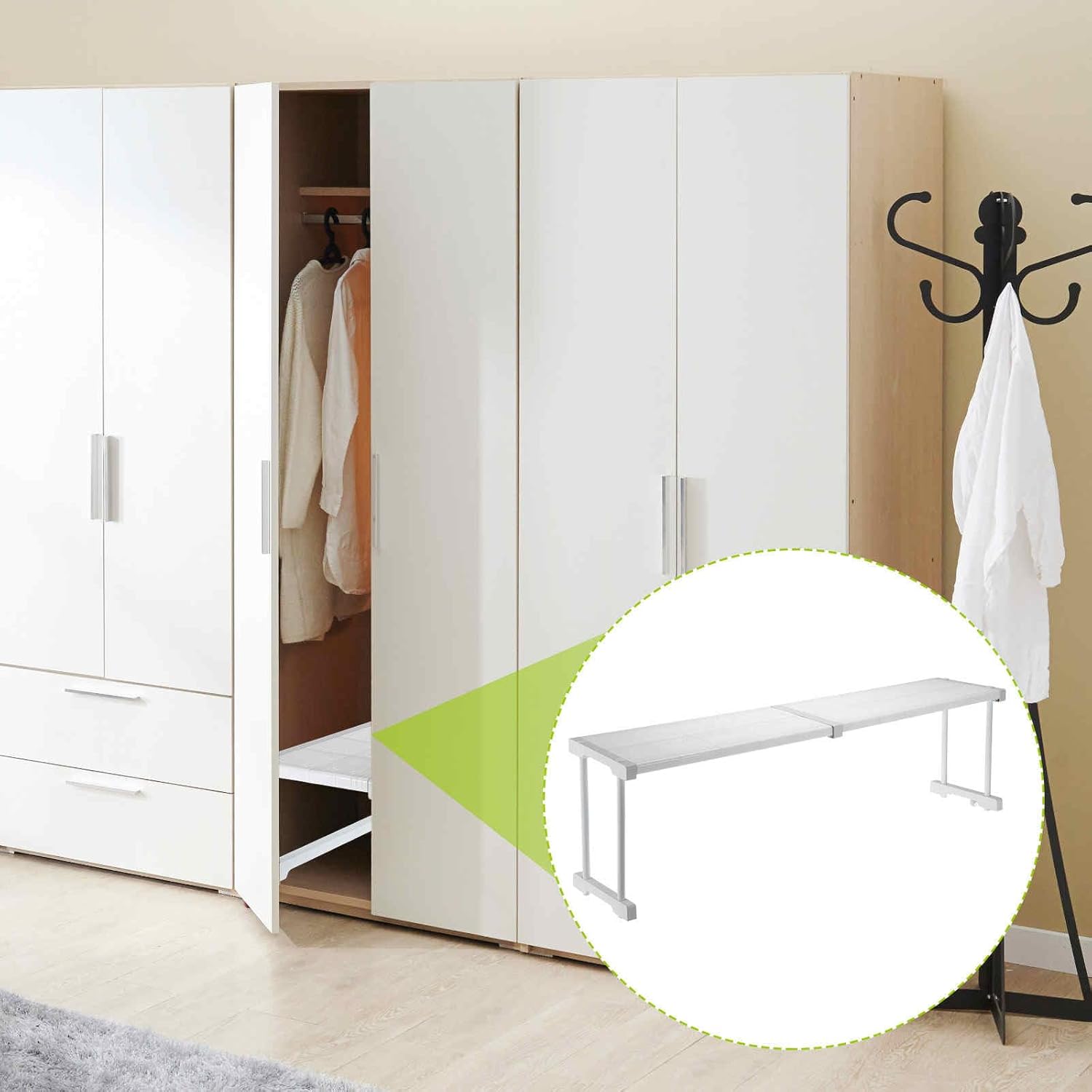 HARFINGTON Expandable Cabinet Tension Shelf 34.25" to 42.52" Adjustable Cabinet Organizer 32" x 9.45" Flower Pattern Table Storage Rack for Wardrobe Cupboard Kitchen Bedroom