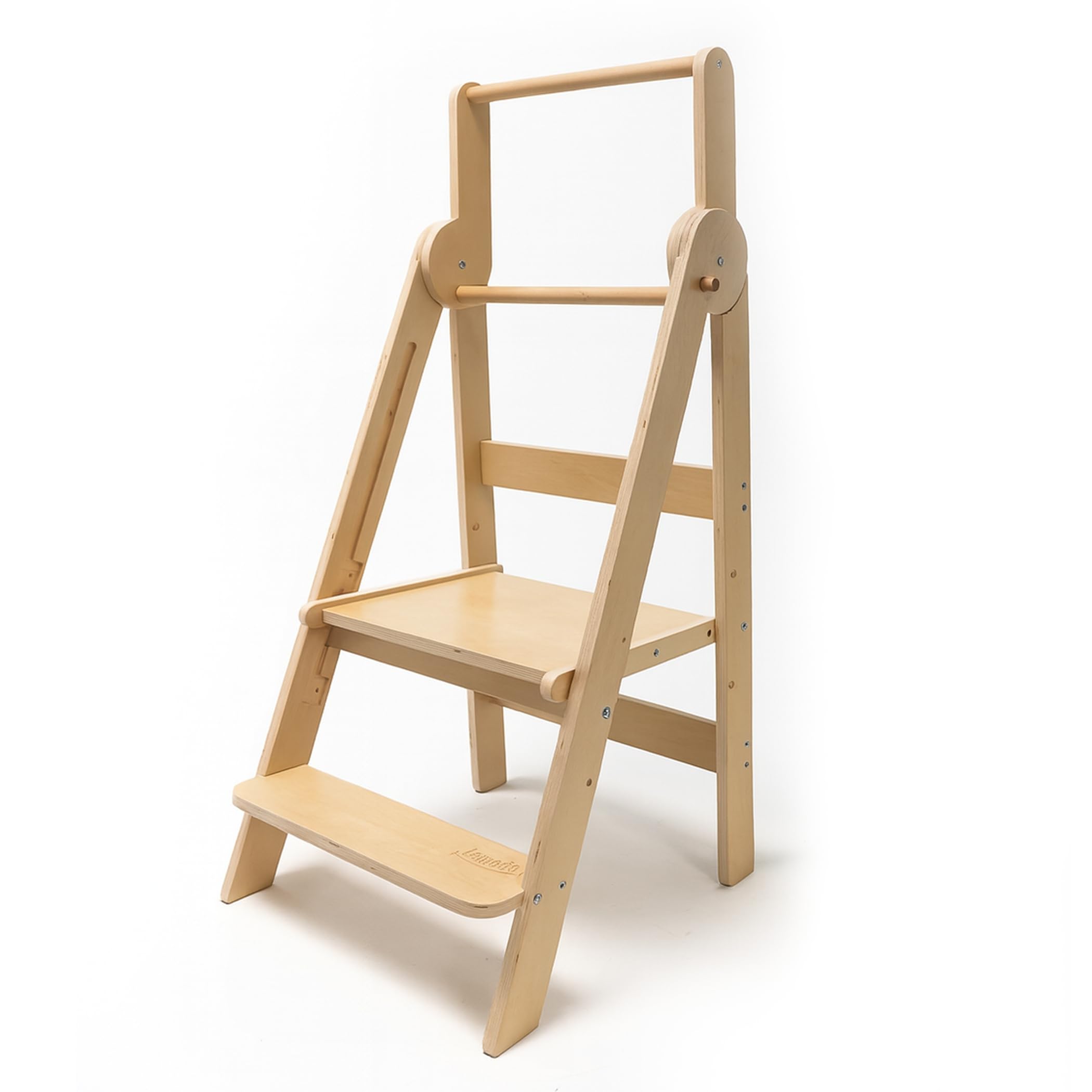 Lemodo Montessori Lernturm klappbar aus Birkenholz, 3-Fach höhenverstellbar, Natur lackiert, bis 50 kg, für Kinder von 1,5–5 Jahren, platzsparender Learning Tower & Tritthocker für Küche & Bad