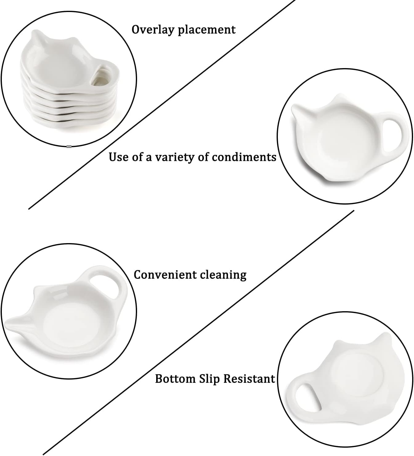 forkmannie Tea Bag Holder for Used Tea Bag Teapot Shaped Tea Bag Coasters Tea Bag Saucers Set of 6- Keep Your Tea Time Tidy and Organized, White