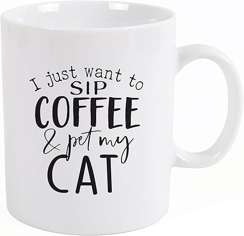 P. Graham Dunn Sip My Coffee and Pet My Cat - Taza clásica de cerámica de porcelana blanca de 15 onzas