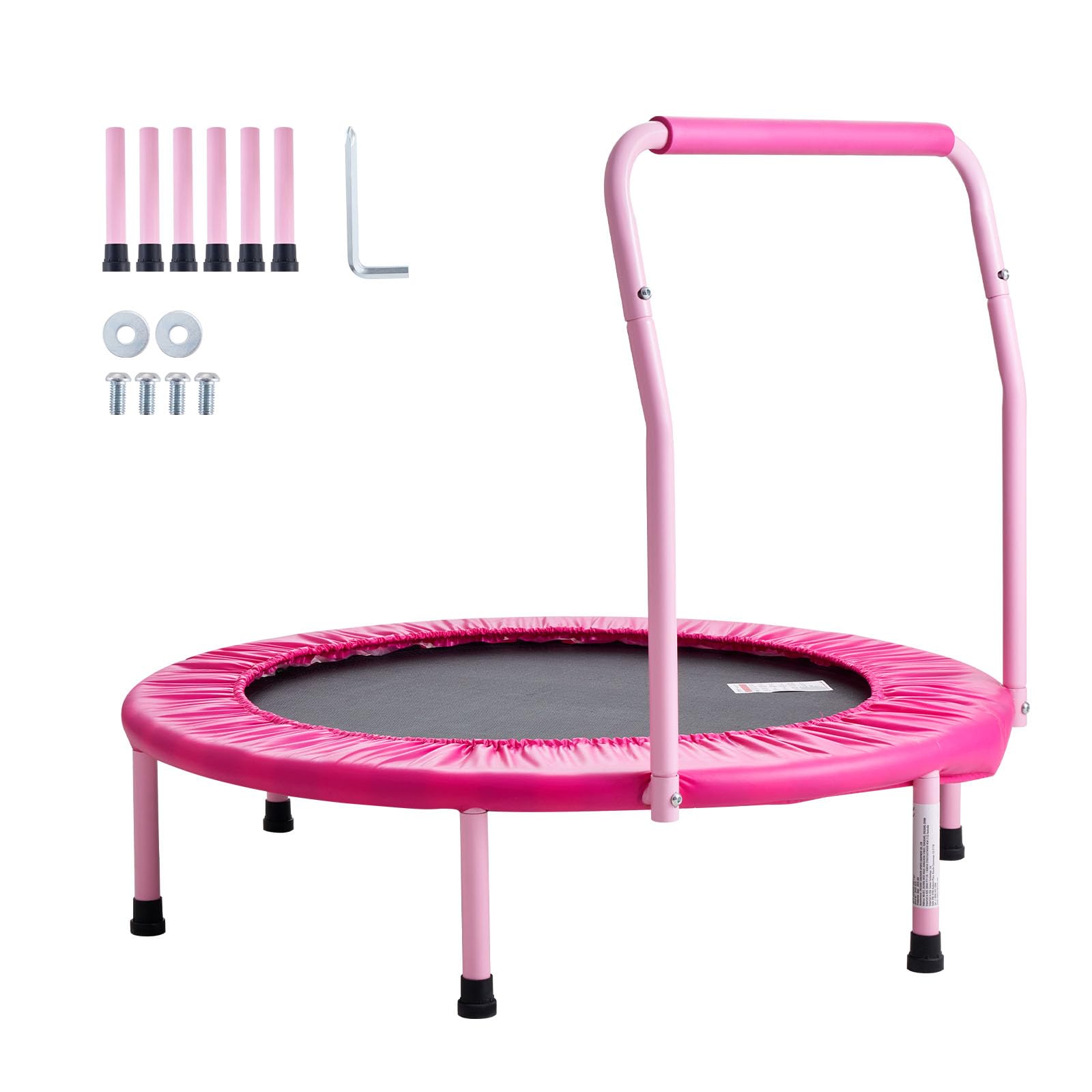 VEVOR Mini Trampoline Pliable pour Enfant, 955 x 750 mm, Fitness rebounder pour Tout-Petits avec poignée, Cadeau d'anniversaire pour Enfants de 3 Ans et Plus, garçons et Filles pour s'amuser, Rose