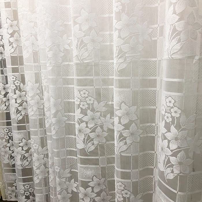 Image of Honger Polyester Beautiful Decorated Net Tissue Pack of 2 Pecs Curtains White Floral Net Curtains for 4 x 5 Feet Window Curtains for Living Room || Home Sheer Curtains