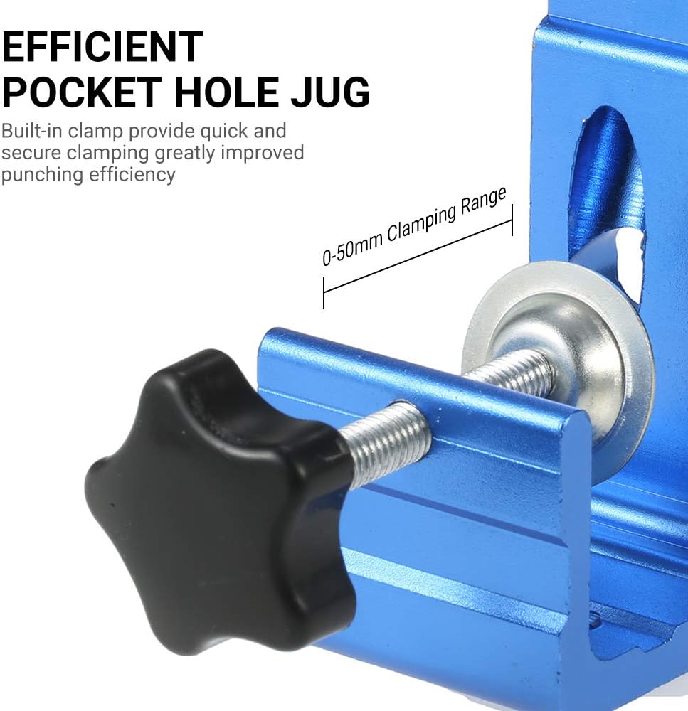 Close-up of the Romacci Pocket Hole Jig's efficient clamping mechanism
