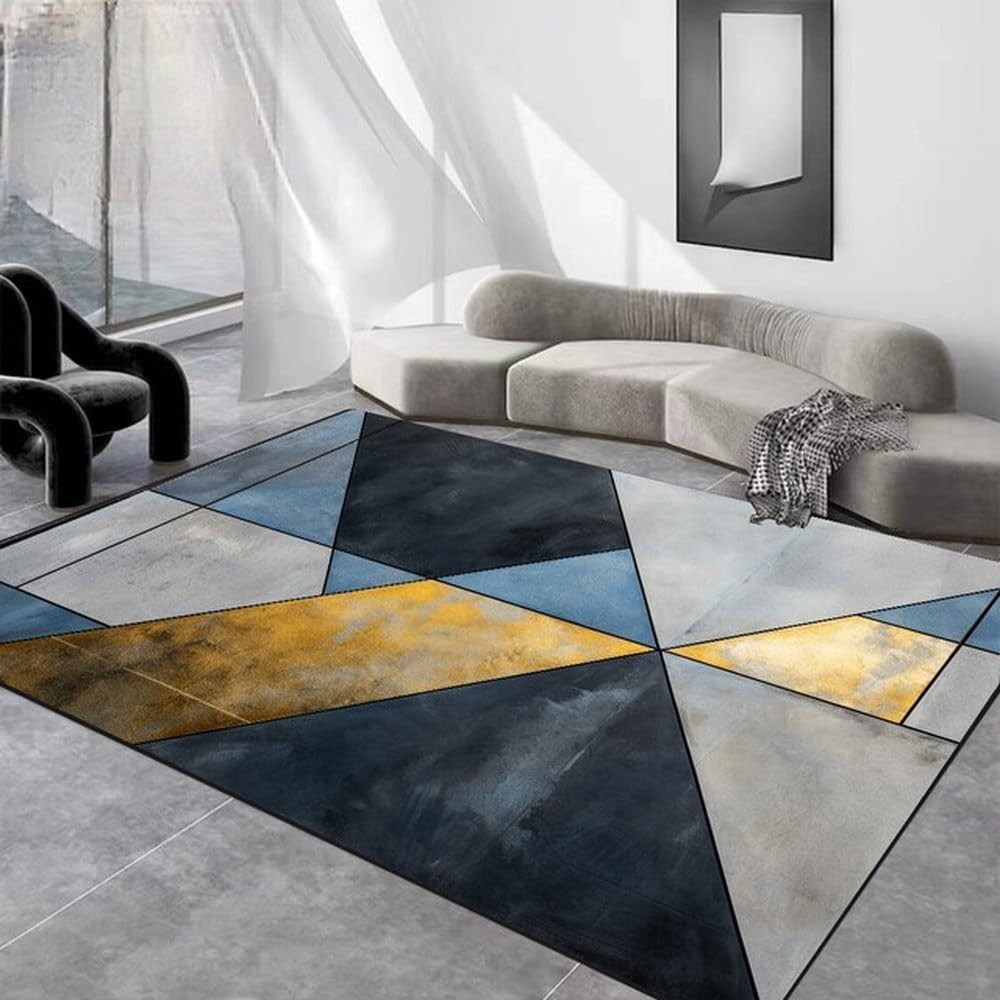 Tapis de salon géométrique moderne en poils bouclés, finition soignée 100x160
