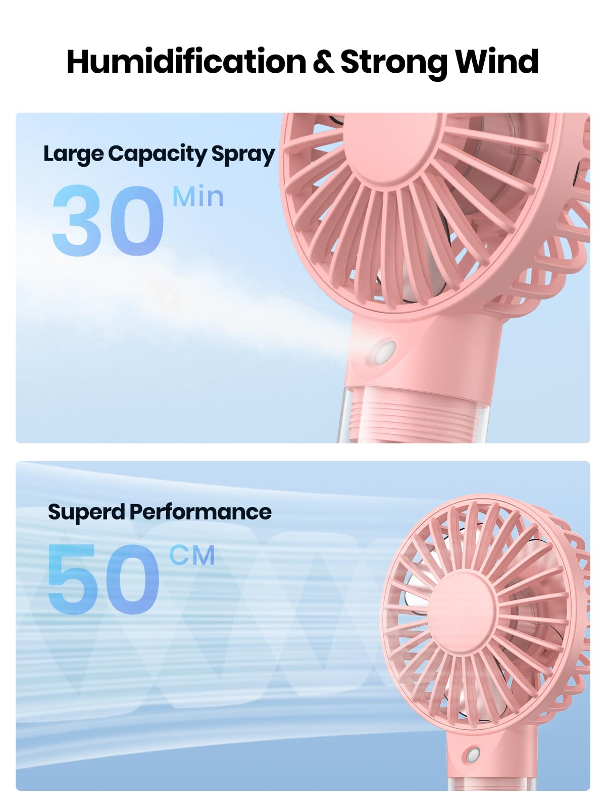 TOPK Ventilateur brumisateur portable – Ventilateur de brume d'eau personnel rechargeable avec réservoir d'eau de 32 ml Mini ventilateur de refroidissement à main pour voyage, extérieur, maquillage