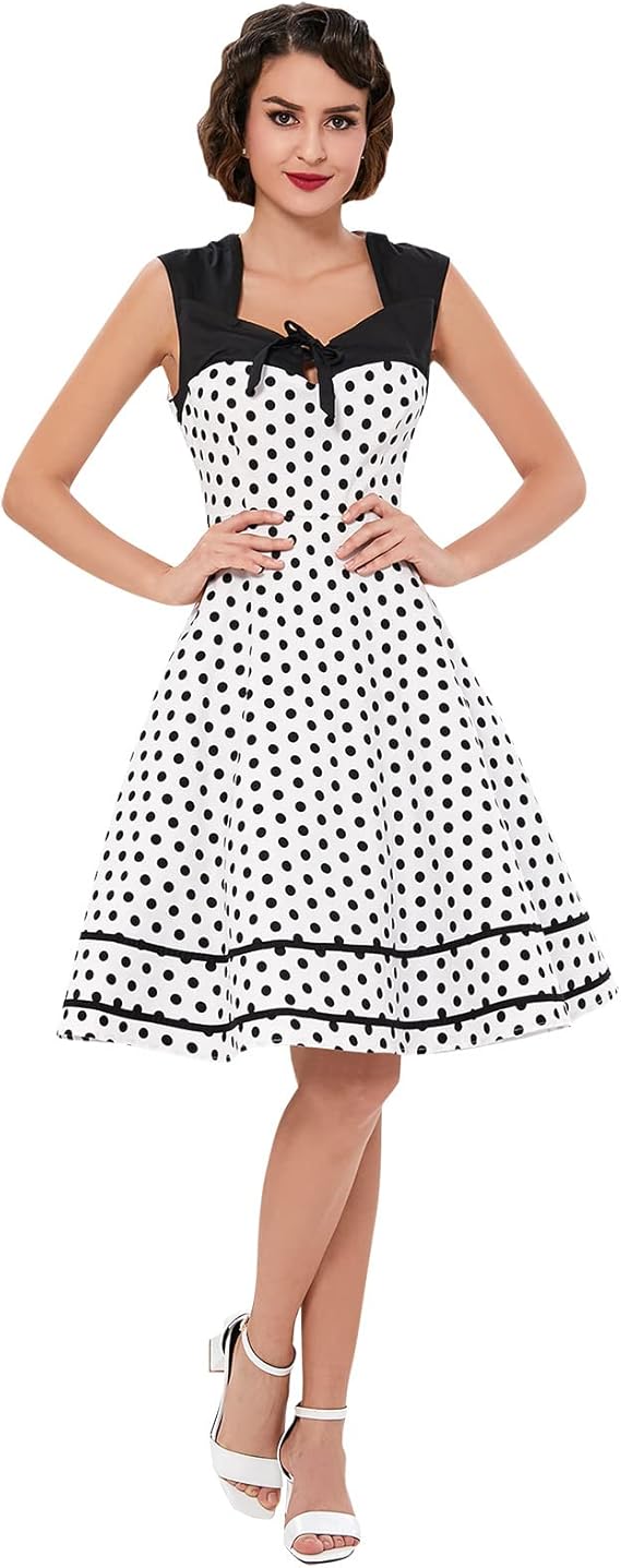 KILLREAL Women's Polka Dot Retro Vintage Style Cocktail Party Swing Dress
