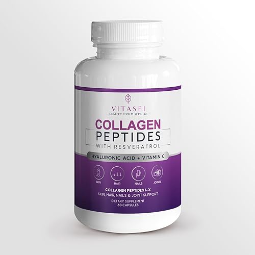 Péptido de colágeno 1000 mg cápsulas con ácido hialurónico, vitamina C, biotina y resveratrol  Suplementos de colágeno para mujeres y hombres
