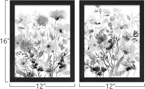 Miniatura 2 de Lienzo botánico para pared, imágenes de flores silvestres en blanco y negro, pinturas rústicas y florales, decoración de 2 paneles, arte moderno