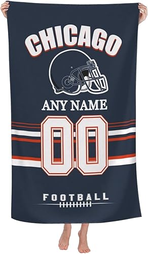 Toallas de playa Chicago personalizadas, toalla de playa con número de nombre, toalla de baño suave personalizada, manta de playa, regalo para