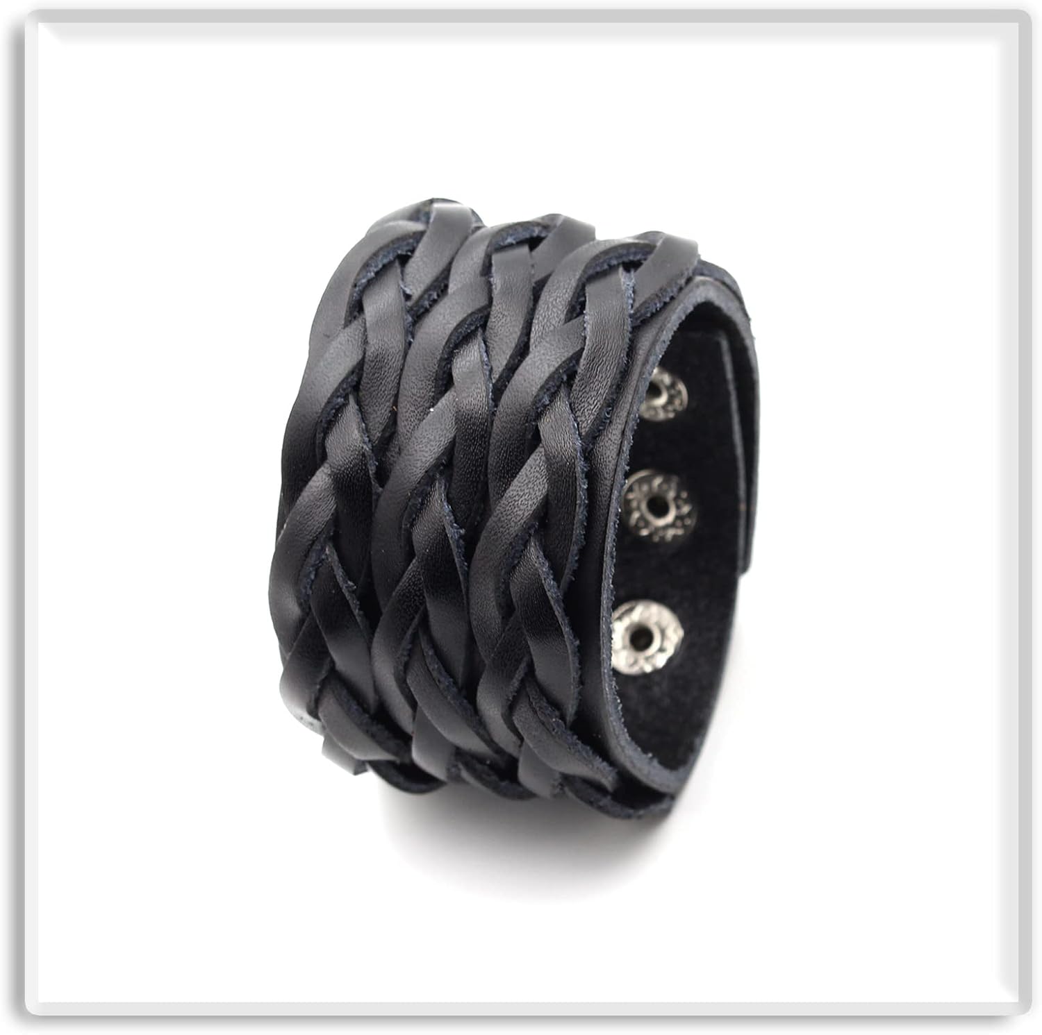 Xusamss Punk Rock Multi Layer Braided Leather Bracelet Wide Leather Armband Bracelet - Image 5