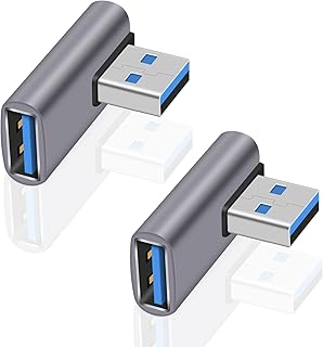 Poyiccot USB 3.0 Adapter 90 Degree, 90 Degree USB A Adapter, 10Gbps USB A to A Adaper, USB 3.0 Type A Male to Type A Female Adapter for Camera, USB hub, Mouse, Printer, 2Pack